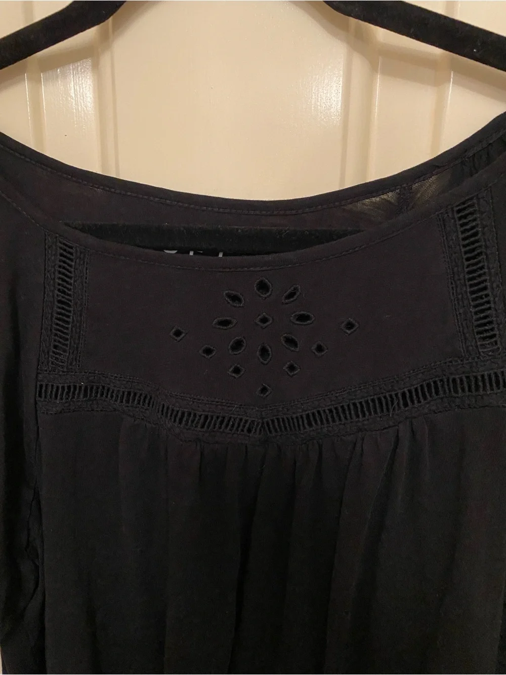 Women's Loft Black Peasant Tunic with Eyelet Yoke
